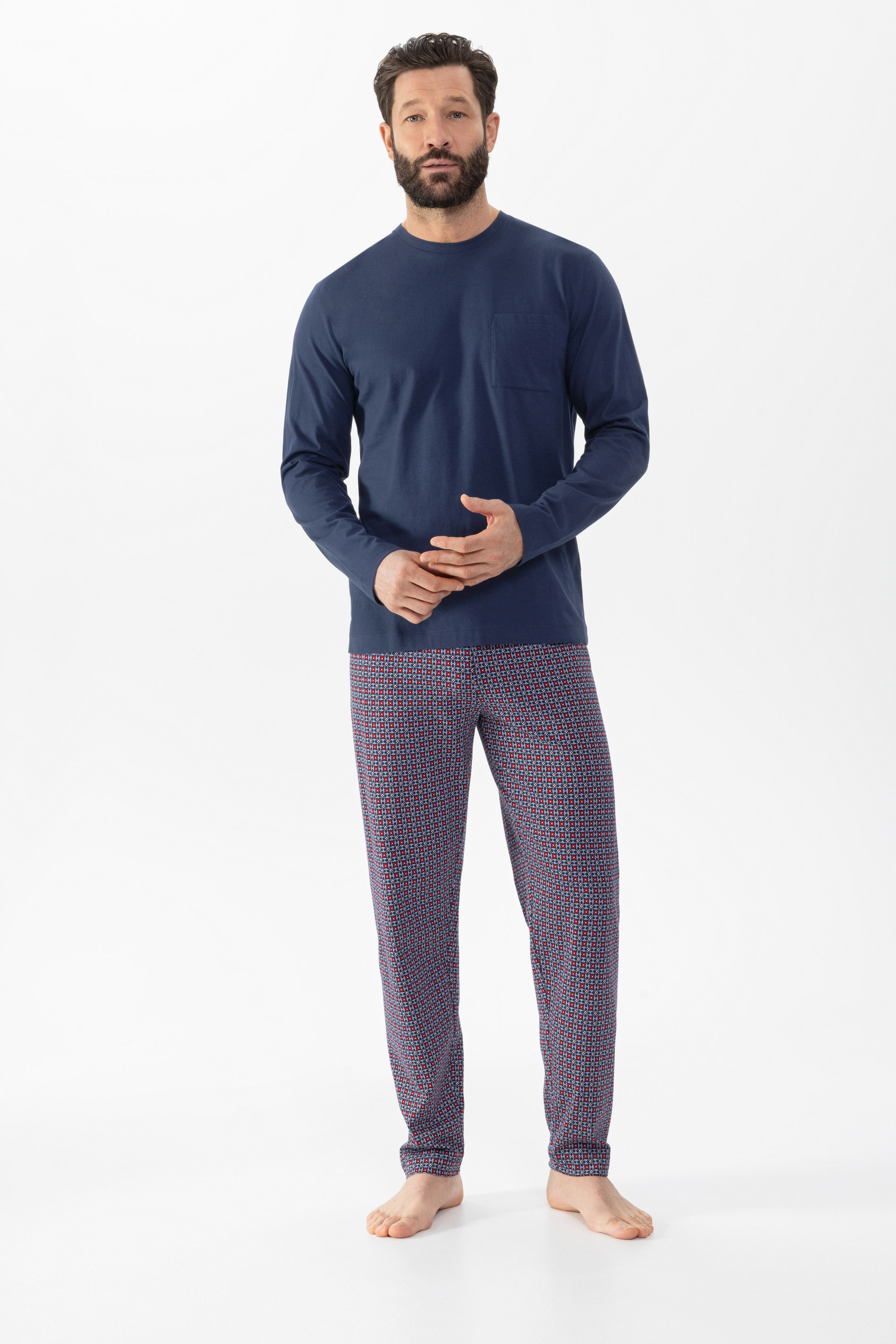 202 101 13 600 Badstof pyjama voor heren met boorden in strepenlook, Donkerblauw, 56 202 101 13 600 Badstof pyjama voor heren met boorden in strepenlook, Donkerblauw, 56